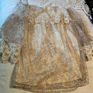 Southern Fried Chicks Special Occasion/Party Dress. Size L. Gold and Cream.